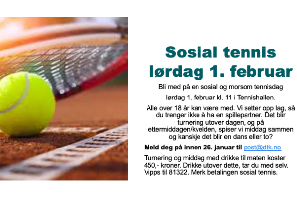 Sosial Tennis lørdag 1 februar 2025